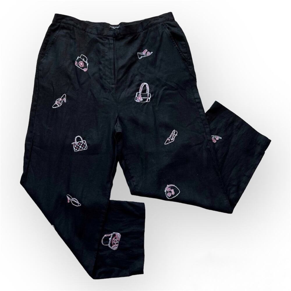 Women’s Straight Leg Embroidered Black Pants